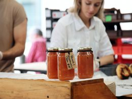 photo of three clear glass mason jars