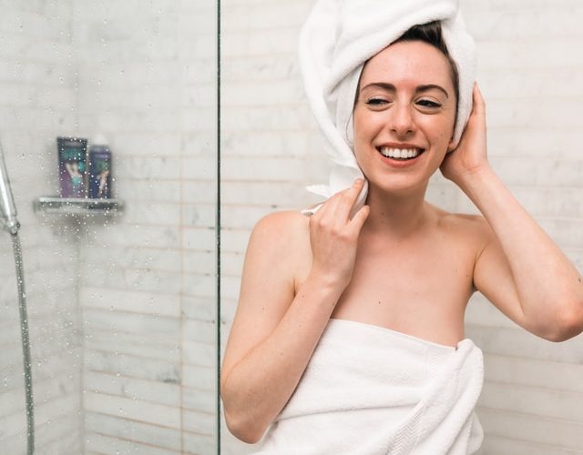 woman inside bathroom
